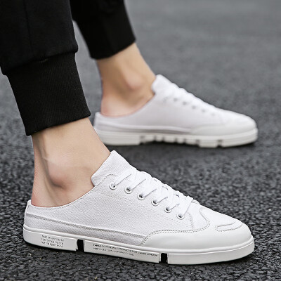 

Korean version of summer breathable canvas semi-trailer new heel-less cloth shoes tide mens casual shoes without heel shoes