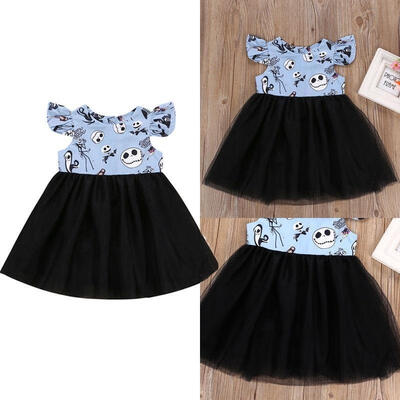 

New Kids Girls Toddler newborn clothes round neck Ruffle sleeveless Princess Halloween Geometry cotton casual Mini Dresses one