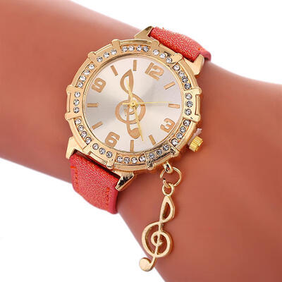 

2019 Women Luxury Watch Music Note Fashion New Design Pendant Clock Leather Band Quartz Wristwatch Lady Female Diamond Watches