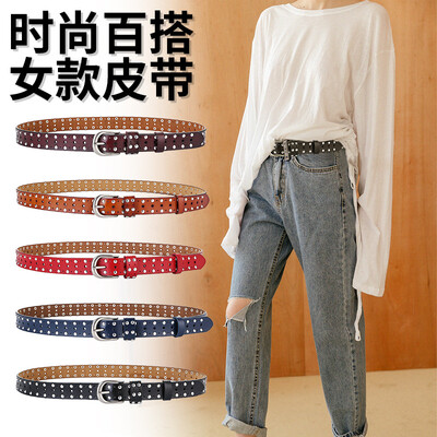 

New womens belt leather fashion hollow belt female wide Korean version belt leather casual pin buckle belt