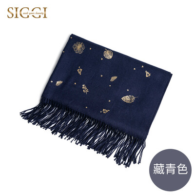 

Siggi SI99465 new Korean version of the hot stamping scarf female imitation cashmere student fashion wild shawl thickening dual-use large autumn&winter shawl navy blue 18063CM