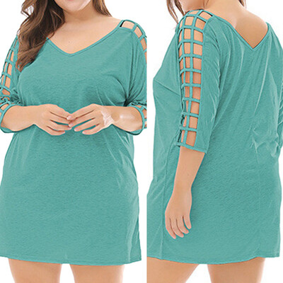 

Roseonmyhand Womens Fashion Casual V-Neck Solid Half T-shirt Hollow out Backless Tops