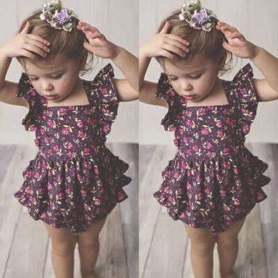 

US Infant Baby Girl Clothes Flower Ruffle Romper Jumpsuit Overall Outfit Summer