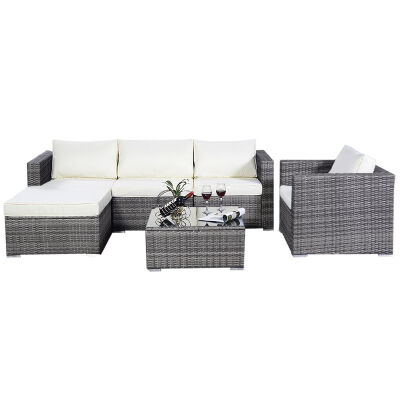 

6 pcs Rattan Cushioned Sofa with Ottoman