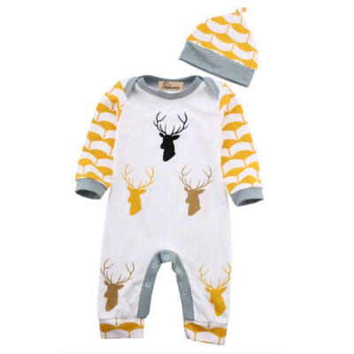 

Toddler Baby Boy Girl Deer Long Sleeve Romper Jumpsuit Hat Outfit Warm Clothes