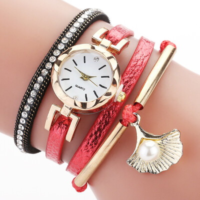 

Duoya brand ladies circle table shell pearl fashion casual diamond PU watch