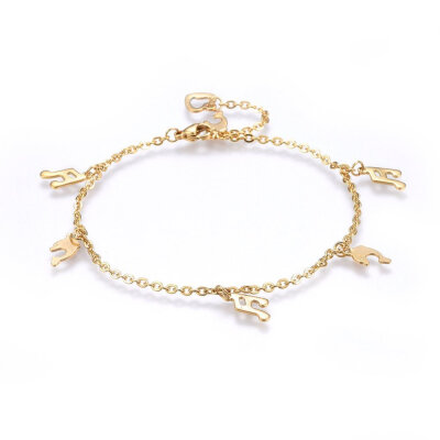 

304 Stainless Steel Charm Anklets with Lobster Claw Clasps&Cable Chains Dolphin&Musical Note Golden 9-78"25cm Char