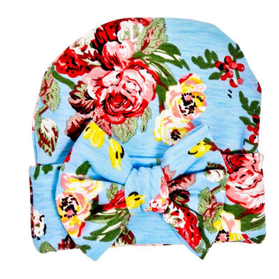 

Cute Baby Girls Bowknot Hat Flower Print Newborn Beanie Cap Casual Decor