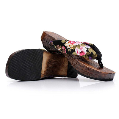 

Rose Summer Platform Shoes Wood Women Sandals Clog Wooden Slippers Flip Flops
