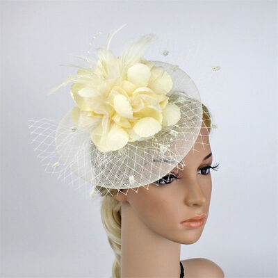 

Lady Flower Mesh Fascinator Feather Headband Party Headwear Cocktail Headpiece