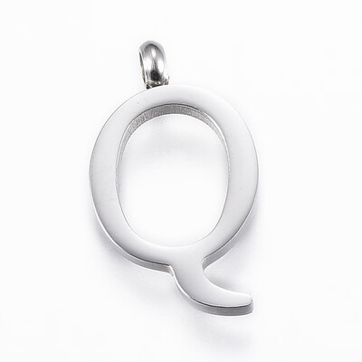 

304 Stainless Steel Pendants Initial Letter LetterQ Stainless Steel Color 18x11x2mm Hole 2mm