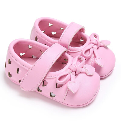 

Baby Girls Princess Shoes Kidsborn PU Leather Bow Hollow Heart-Shaped Soft Soled Anti-Slip Shoe