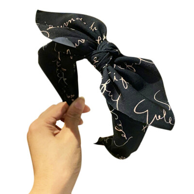 

Women Bowknot Headband Kawaii Cute Leeter Print Ladies Hairband Party Headwear