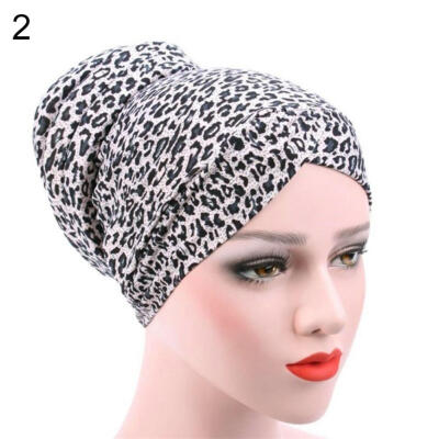 

Women\s Leopard Muslim Stretch Turban Hat Chemo Cap Hair Loss Head Scarf Hijab