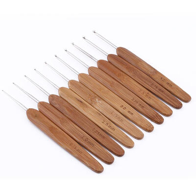 

10pcs Bamboo Handle Aluminum Crochet Hook Knitting Knit Needle Weave Yarn Set