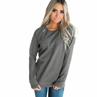 

Solid color round collar long sleeve pullover casual slim sweatshirt