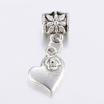 

Alloy European Dangle Beads Large Hole Pendants Heart with Flower Antique Silver 26mm Hole 4mm Pendant about 145x11x3mm