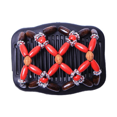 

Retro Wooden Beads Magic Hair Comb Double Row Hairpin Insert Women Hairstyle Clip