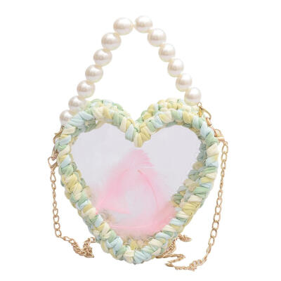 

Plastic Transparent Pearl Shoulder Handbags Women Chain Heart Crossbody Bag