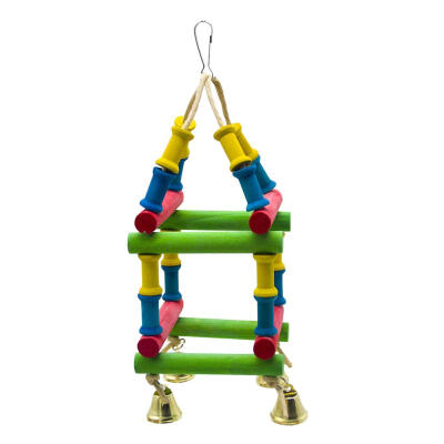 

Parrot Toy Wood Blocks Climbing Ladder Bird Bite Hanging Cage Toys wBell