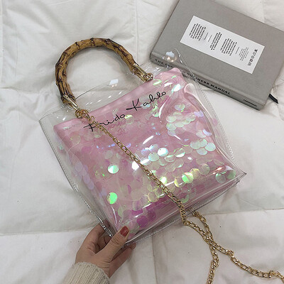 

Tailored Woman Trendy Clear Jelly Shoulder Bags Ladies Bamboo Weave Handbags For Party