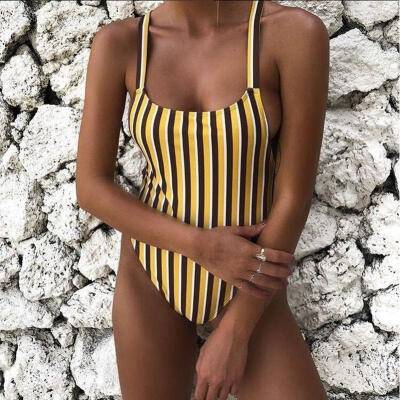 

Ladies Womens Striped One-piece Swimsuit Swimwear Push Up Monokini Bathing Suit Bikini HOT SALE