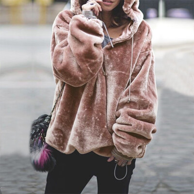 

Roseonmyhand Womens Fluffy Sweater Warm Outwear Long Sleeve Hooded Sweatshirt Oversize Coat