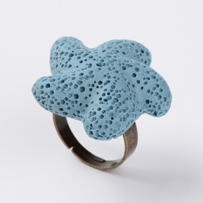 

Synthetic Lava Adjustable Rings with Antique Bronze Plated Brass Findings Starfish SkyBlue Size 8 18mm