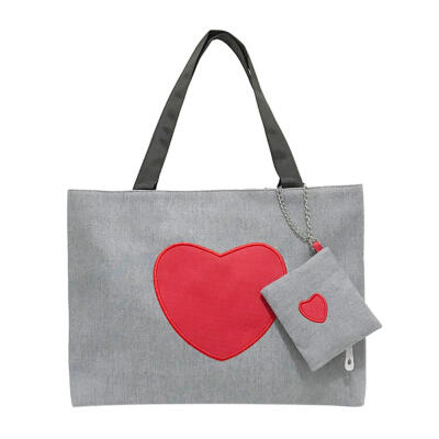

Women Sling Shoulder Handbags Canvas Heart Print Totes Large Shopping Bag