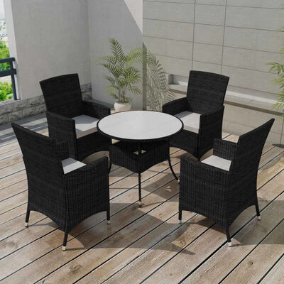 

5 Piece Outdoor Dining Set with Cushions Poly Rattan Black