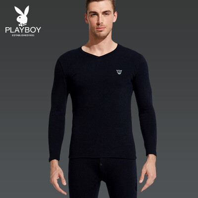 

Playboy PLAYBOY autumn&winter mens thermal underwear set thermal underwear men plus velvet thick V-neck long-sleeved middle-aged warm cotton sweater Navy