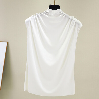 

Nomeni Women Turtleneck Sleeveless Cotton Solid Casual Loose Tunic Top Tee Shirt Tank
