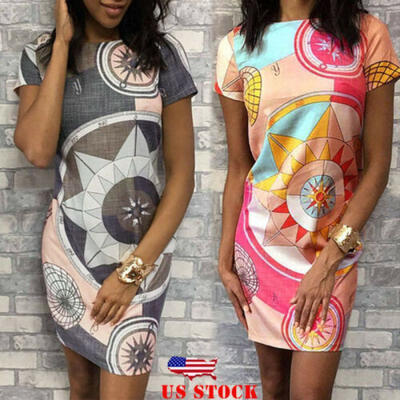 

US Womens Summer Short Sleeve Bodycon Stretchy Cocktail Party Package Hip Dress