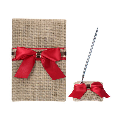 

Wedding Guest Book&Pen Set Holder Burlap Decoration Rustic Elegant Wedding Ceremony Red