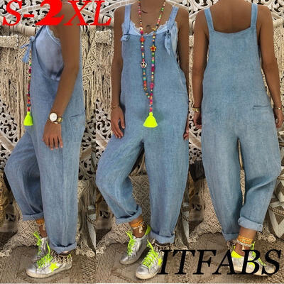 

Fashion Women Ladies Straps Jumpsuit Denim Jeans Pants Overalls Rompers Trousers