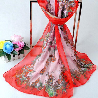 

New Fashion Women Bohemian Chiffon Scarf Floral Print Long Shawl Beach Pashmina Elegant Thin Scarf