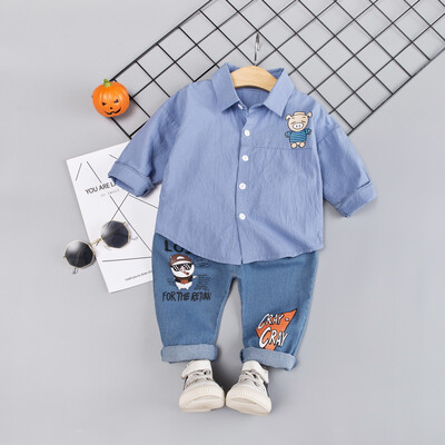 

Autumn Children Baby Boys Casual Long Sleeve Cartoon Pig Print Blouse TopsDenim Pants Trouser Set