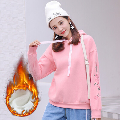 

JOY OF JOY 2018 winter new Korean women plus velvet thick sweater loose fashion pattern hooded chic long sleeve female JWWY189339 pink