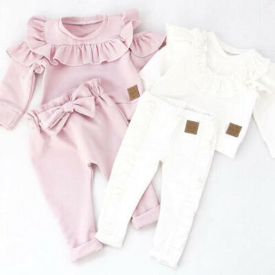 

UK Sweet Baby Girl Clothes Ruffle Tops T-shirt Bowknot Pants Outfit Tracksuit