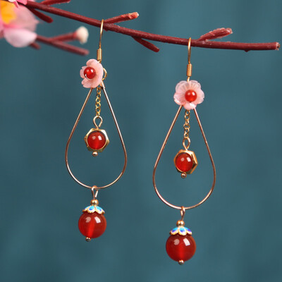 

Exaggerated face thin earrings retro citrine long earrings super fairy temperament earrings fashion national wind ear clip