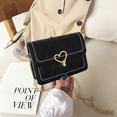 

Fashion simple rhombic chain shoulder small square bag 2019 new casual temperament wild heart-shaped lock buckle Messenger bag