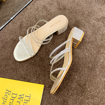 

Fairy Sandals Womens Summer 2019 New Net Red Rhinestones with Thick-heeled Hollow Roman Sandals Womens Wedding Shoes Sandals