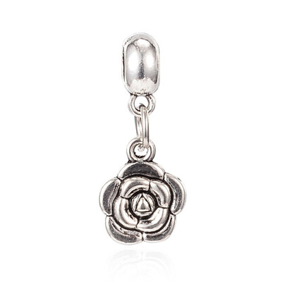 

Tibetan Style Alloy European Dangle Pendants Flower Antique Silver 275mm Hole 5mm