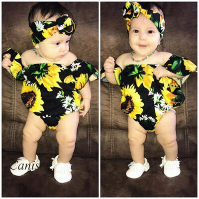

Infant Newborn Baby Girls SunFlower Romper Headband Bodysuit Sunsuit Outfit Sets
