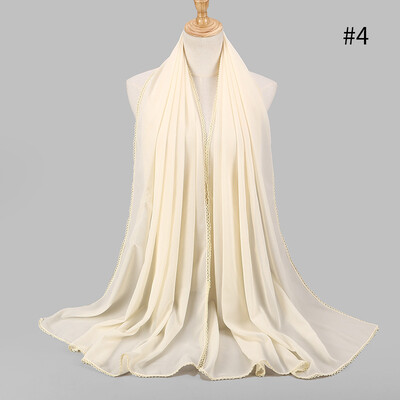 

Elegant style ladies monochrome lace stitching scarf supply source pearl chiffon scarf Muslim MSL037