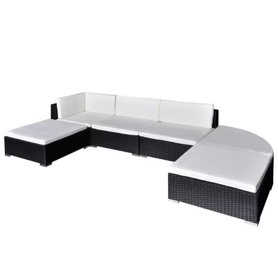 

6 Piece Garden Lounge Set with Cushions Poly Rattan Black