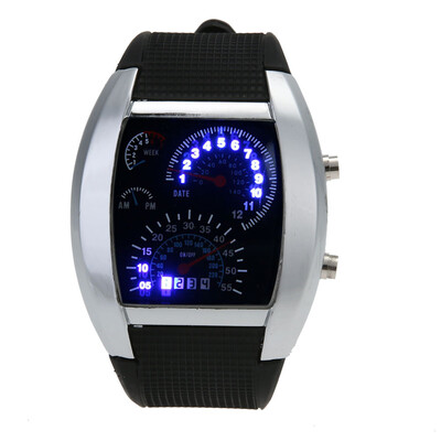 

Men Blue White LED Watch Black Rubber Speedometer Digital Wrist Watch
