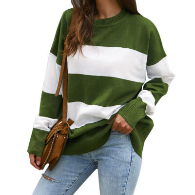

Women Autumn Stylish Concise Casual All-match Striped Long Sleeve Loose Sweaters