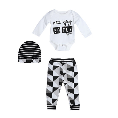 

3pcs Baby Toddler Kids Long Sleeve Letter Print Tops Pants Hat Outfit