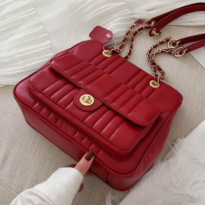 

Womens bags fall new 2019 large capacity large chain bag mailman bag fashion shoulder slung small Xiang feng ling lattice bag